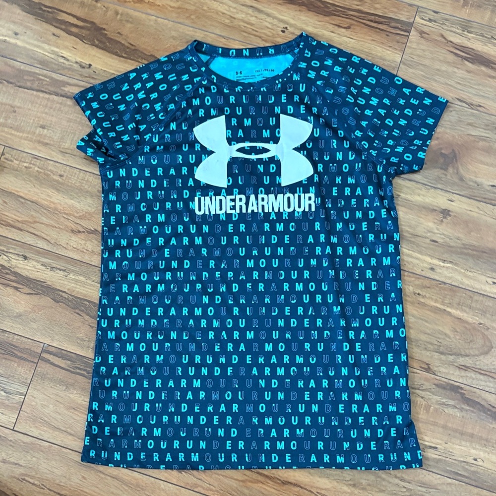 Under Armour Teal and white Logo T-Shirt (YXL)